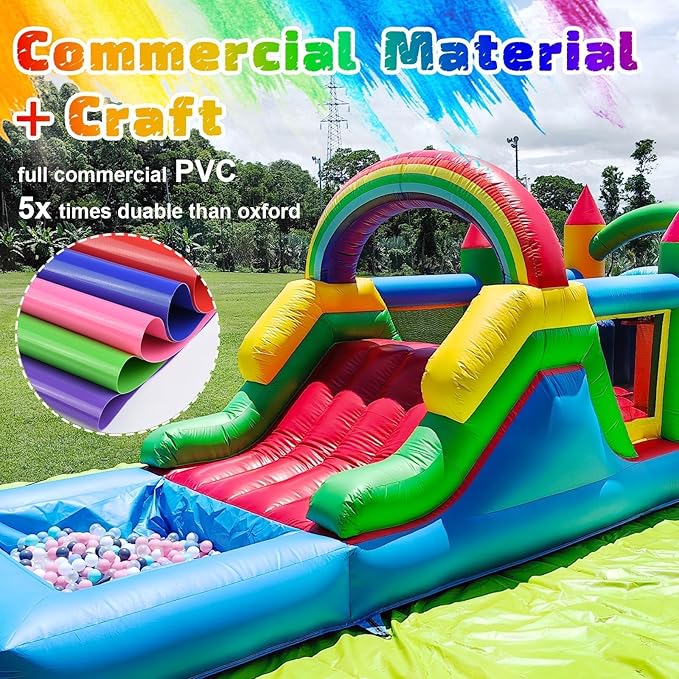 25FT Commercial Grade Bounce House for Adult, (Heavy Duty PVC)(950W UL Blower) Inflatable Obstacle Course, with Water Slide, Splash Water Pool Ball Pit, Large Backyard Lawn Party Game