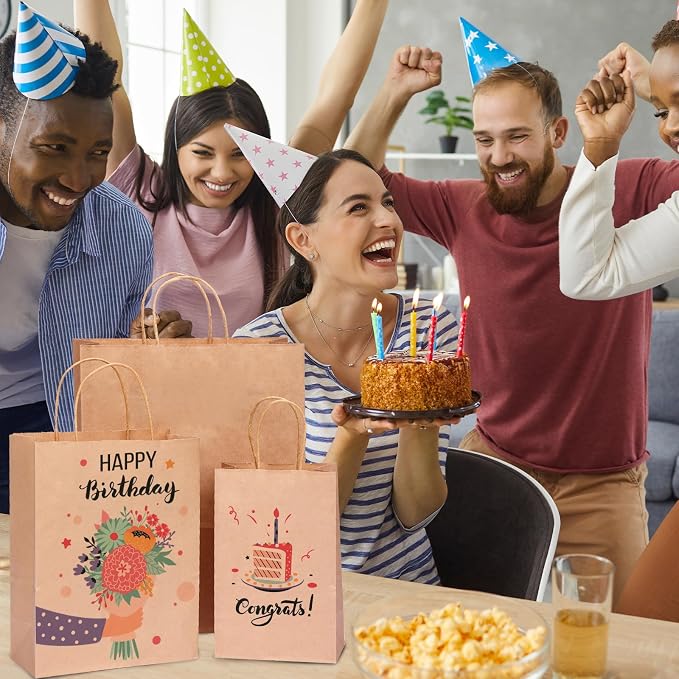 OUTUXED 180pcs Paper Bags with Handles Brown Kraft Paper Gift Bags | Assorted Sizes (8/10/12.6 Inches) Brown Paper Gift Bags with Handles Bulk for Merchandise, Retail, Shopping, Party Favors - Image 7