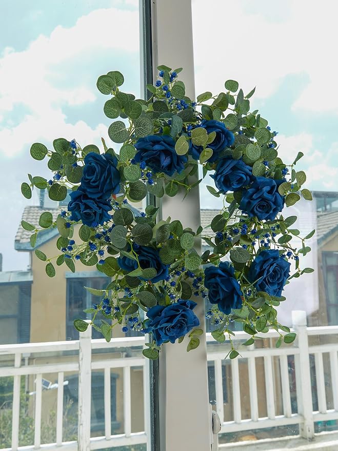 Anna's Whimsy 5.91FT Artificial Eucalyptus Garland with Flowers, Fake Rose Gypsophila Garland, Faux Floral Garlands for Wedding Spring Home Party Craft Art Table Runner Decor (Blue, 1) - Image 7