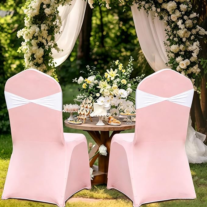 White Chair Sashes Bows 50 Pack, Spandex Blue Chair Cover Bands Ties Without Buckle for Gender Reveal Baby Shower Decoration - Image 6