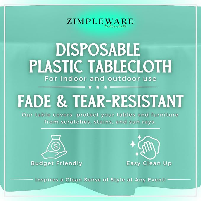 ZIMPLEWARE Aqua Standard Disposable Plastic Party Tablecloth [Case of 72] 84 x 84” Round Table Cover for Indoor & Outdoor Use - Image 2