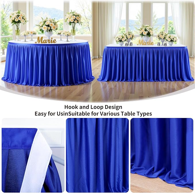 12ft Royal Blue Table Skirt Rectangle Table Polyester Pleated Desk Skirt for Teacher Desk Dorm Ruffle Table Skirt Wedding Birthday Party Baby Bridal Shower Banquet Table Decoration - Image 4