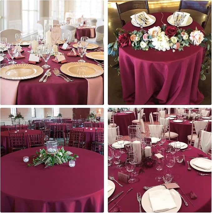 4 Pack Round Tablecloth 90 Inch Polyester Washable Fabric Table Covers for Wedding Dining Table Buffet Parties Banquet Decoration（Burgundy） - Image 6