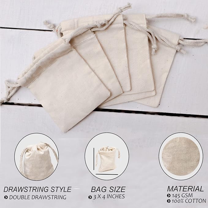 5x8 inches Natural Cotton Double Drawstring Reusable Produce Muslin Bags – Multipurpose Drawstring Storage Pouch for Everyday Use (Pack Of 100) - Image 8