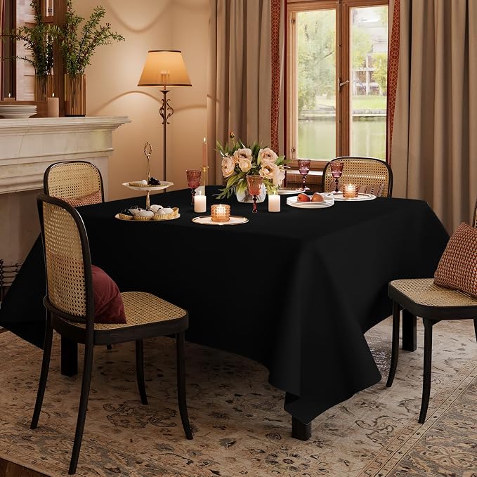 60x102 Table Cloth - 8 Pack Rectangular Black Washable Stain and Wrinkle Resistant Polyester Table Cover for Dining Tables, Various Parties and Camping (Black) - Image 2