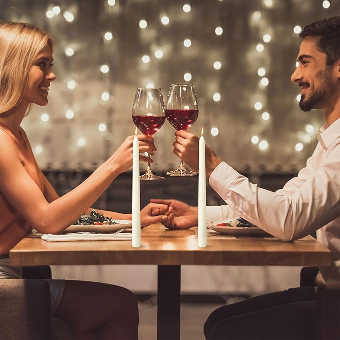 OSHINE 10 Inch Ivory Taper Candles - 48 Pack Long Taper Candle Dripless Unscented Smokeless & Emergency 7-8 Hours Long Burning Tall Candlesticks Ideal for Valentine, Weddings, Dinner Party