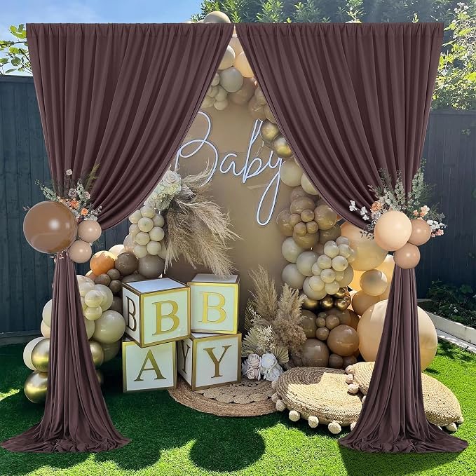 NSSONBEN 20ft×10ft Wrinkle Free Brown Backdrop Curtain for Parties, 4 Panels 5×10ft Soft Silky Polyester Umber Backdrop Drapes for Teddy Bear Bee Birthday Baby Party Wedding Photography - Image 7