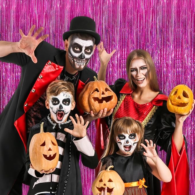 Rose Pink Party Streamers 2 Pack Glitter Foil Fringe Curtain 3.3 x 8.3ft Pink Party Decor Photo Booth Streamers Metallic Tinsel Door Streamer for Christmas Baby Shower Halloween Decorations