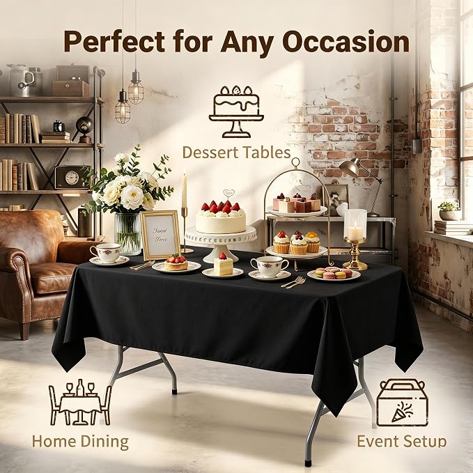 BIGTONE Rectangle Tablecloths, Black, 70 x 120 Inch, 6 Pack | Polyester, Stain & Wrinkle Resistant, Washable, For Dining, Party, Buffet & Camping - Image 3