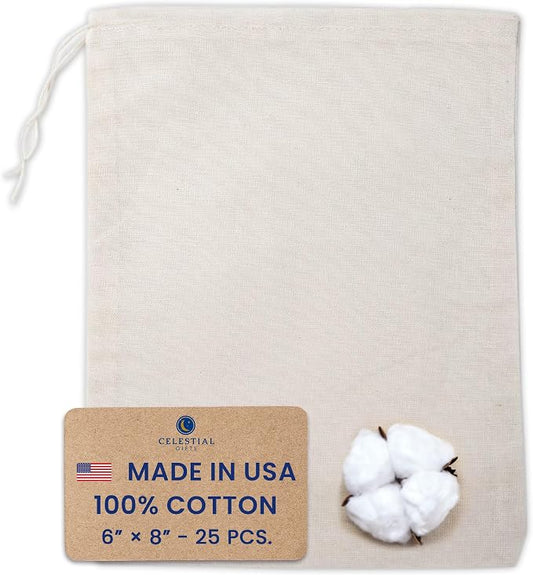 Celestial Gifts Muslin Bags with Drawstring, 25pcs, 6x8, 100% Cotton | Large Drawstring Bags Bulk, Drawstring Gift Bags for Party Favor & DIY Craft, Made in USA, with Natural Hem & Drawstring by CelestialGifts