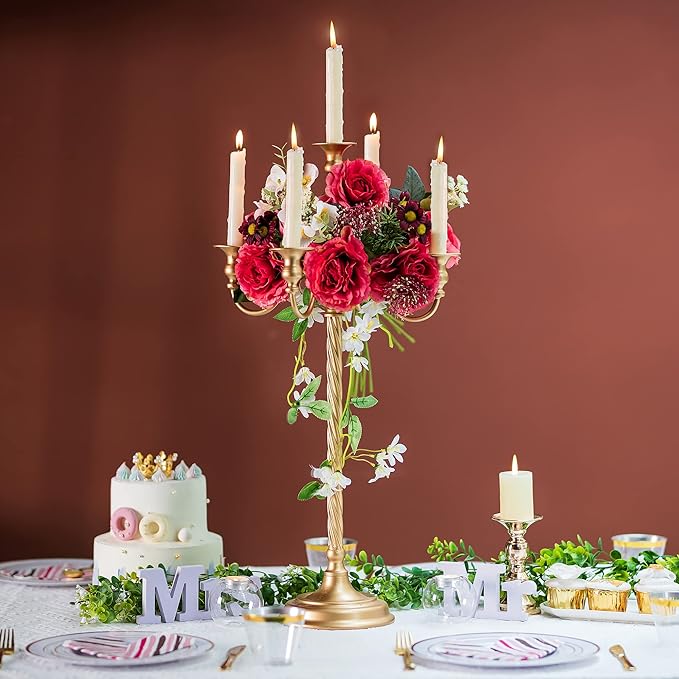 Sziqiqi 28In Floor Candelabra Tall Taper Candlestick for Candle and Floral Metal Candle Holders Table Centerpiece for Wedding Party Event Room