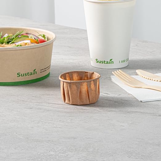 Restaurantware-Sustain 2 Ounce Portion Cups, 100 Disposable Condiment Cups - Compostable, Versatile, Kraft Paper Sample Food Cups, Stylish, For Serving Dips, Jams, Sauces, Nuts, And More - Image 8