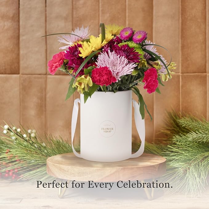 4 Flower Bouquet Hat Boxes | 2 Per Size Round Floral Arrangement Vase | Satin Ribbon Handle & Waterproof Liner | Gift Box for Flowers with Lids | Black - Image 5