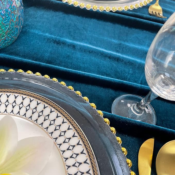 Luxurious Velvet Table Runner, 10ft Wedding Reception Decorations, 20x120inch Soft Velvet Fabric, Table Linen Overlay, Wedding Table Runners (Peacock Blue, 20X120inch) - Image 6