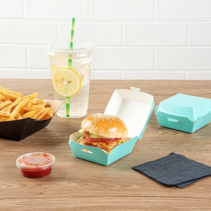 Restaurantware Turquoise Paper Mini Burger Box, 2.8 x 2 In, 100 Pack - Image 4