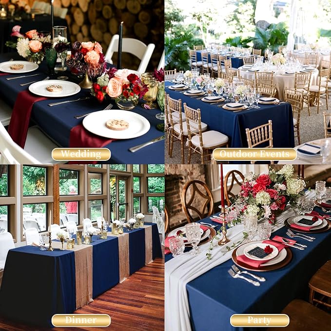 Showgeous 4 Pack Navy Blue Polyester 60x102 Inch Tablecloths | Soft polyester, wrinkle resistant, fade resistant, smooth finish, fine stitching, folded hems, reusable, machine washable - Image 7