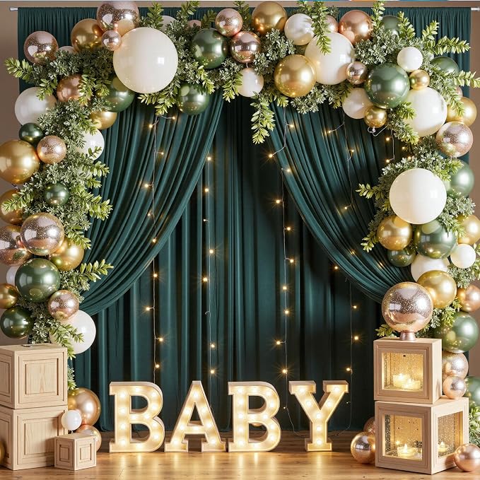 30ft x 8ft Wrinkle Free Hunter Green Backdrop Curtain for Jungle Parties, 6 Panels 5×8ft Soft Silky Green Polyester Photo Backdrop Drapes for Wedding Birthday Photography Christmas Background Cloth - Image 6