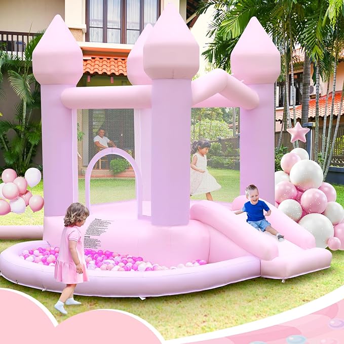 FBSPORT White Bounce House, Inflatable Bouncer with Air Blower,Indoor & Outdoor Bouncy Castle with Big Ball Pit for Wedding Party Kids Birthday Party, Easy to Install