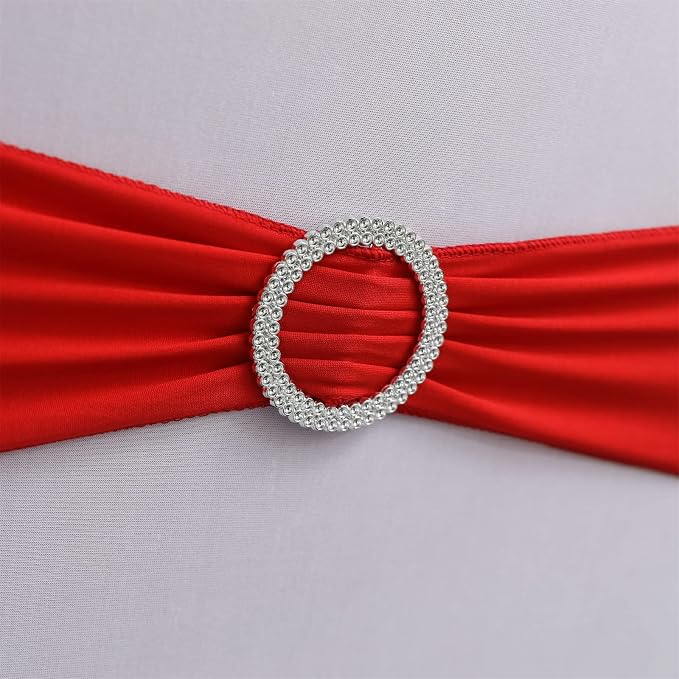 Dimatic Spandex Chair Sashes Bands 30PCS Stretch Chair Cover Ties Bows with Buckle Slider Wedding Party Reception Banquet Decoration (Red) - Image 2