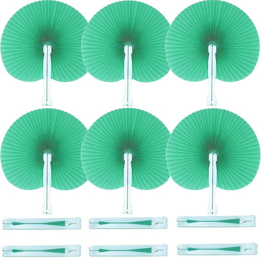 Bestage 20 Pieces Green Round Paper Fans | Foldable Handheld Fans for Women,Folding Hand Fans for Wedding,Bridal Guest,Church,Party Favors,Dancing,Birthday,DIY by Bestage