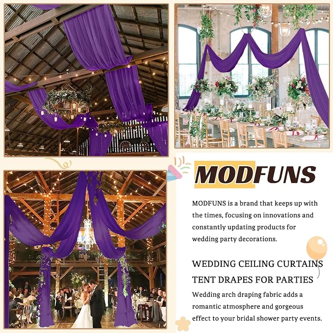 MODFUNS Wedding Ceiling Drapery Purple 5x30FT 2 Panels Sheer Wedding Arch Drapes Chiffon Fabric Ceiling Curtains Drapes for Party Tulle Backdrop Curtains Birthday Banquet Arch Draping - Image 6
