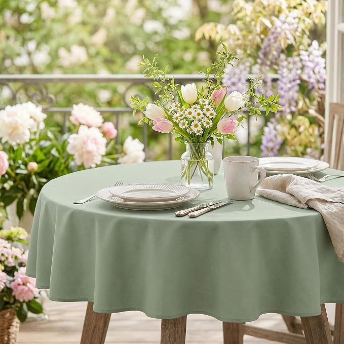 sancua Sage Green Round Tablecloth 60 Inch Diameter for 20-48 Inch Tables - Image 3
