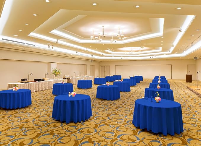 fani 8 Packs Royal Blue Round Tablecloth - 108 Inch, Polyester | Table Cloth for Round Tables, Washable Fabric, TableCovers for Wedding, Party, Banquet, Dining Tables, Camping - Image 7