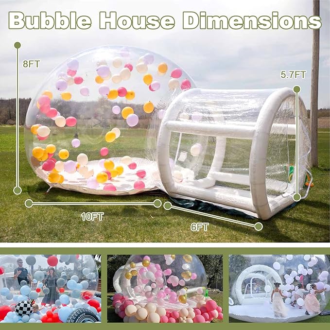 10FT Inflatable Balloon House for Kids Adults,TPU White Commercial Inflatable Bubble House Ball Pit,Bubble Tent Dome Playground Set with Double Blower for Backyard Birthday Wedding Party