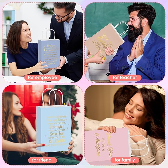 Engrowtic 100 Pcs Thank You Gift Bags with Handles Bulk, Pastel Color | Kraft Paper Bag, 8.3 x 3.1 x 6 Inch, Employee Appreciation Gift, Coworker Nurse Teacher Staff Business Wedding - Image 4