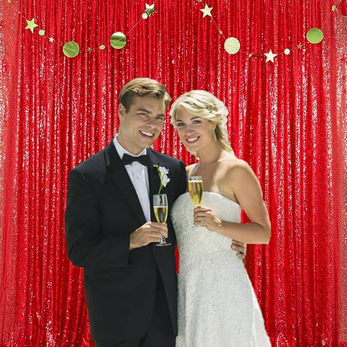 Red Sequin Backdrop Curtains 4 Panels 2FTx8FT - Image 3