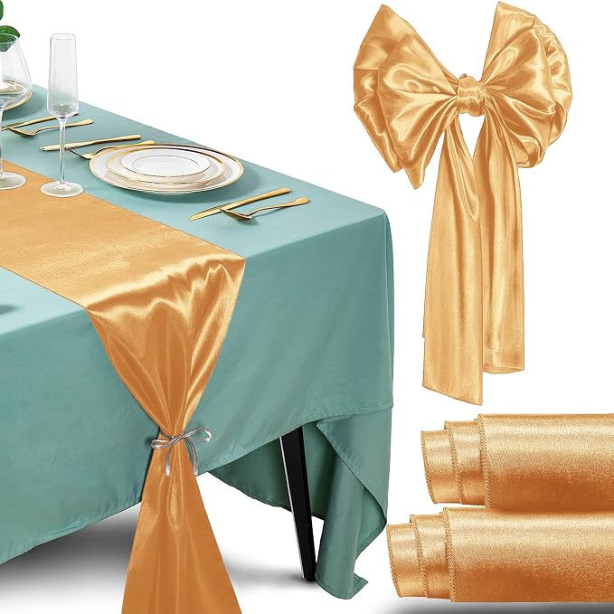 SI Pack of 30 Wedding 12 x 108 inch Satin Table Runner for Wedding, Decorations for Graduations, Engagements, Birthday Parties, Banquets, Runners fit Rectangle, Round Table - Champagne Gold by Unknown