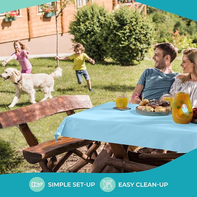 Exquisite Party Solids Sky Blue Plastic Table Cover Roll 4 Pack 40" X 300' Table Cloth Plastic Cover Roll - Premium Quality Thick 0.5 MIL Banquet Rolls - Disposable Tablecloth Rolls - Image 6