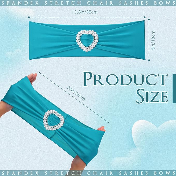 VitalCozy 100 Pcs Spandex Chair Sashes with Heart Buckle Slider,Turquoise - Image 2