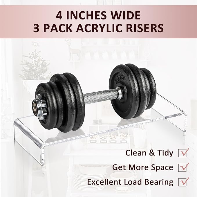 2 Set Large Acrylic Clear Display Risers, 3 Sizes 12" Rectangular Showcase Collectibles Display Shelf, 5mm Thick Desktop Display Stand Holder for Figures, Jewelry, Perfume, Toys - Image 3