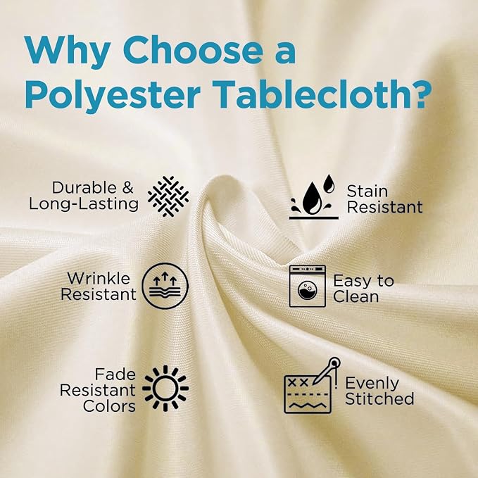 Leading Linens 10 pcs 48 Inch Round Ivory Polyester Tablecloths | Elegant polyester table covers, perfect for weddings, receptions, dinners, & parties. Stain & wrinkle-resistant. - Image 4