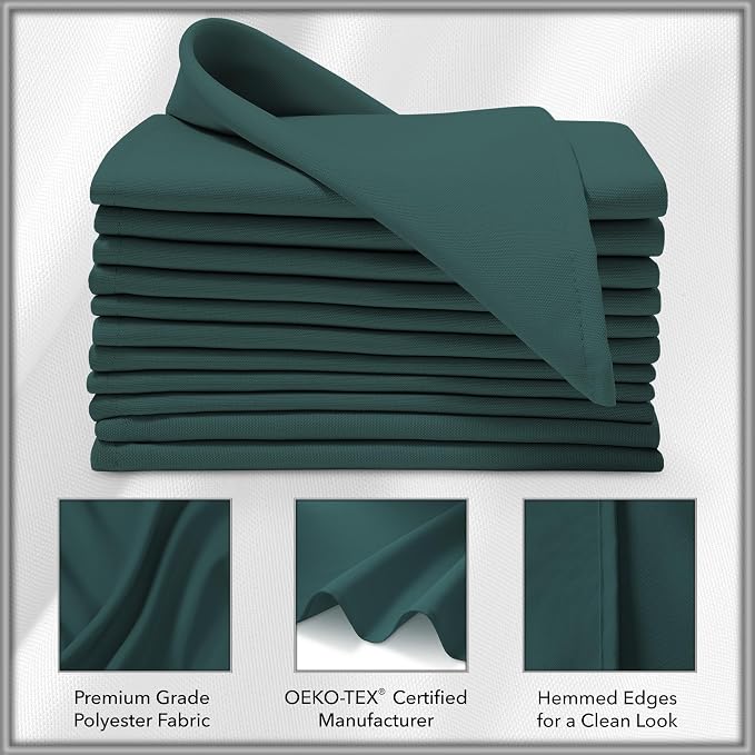 Lann's Linens Set of 12 Cloth Dinner Napkins, 20-inch Polyester Napkins, Washable and Reusable Fabric for Wedding, Hotel, Restaurant - Hunter Green - Image 3