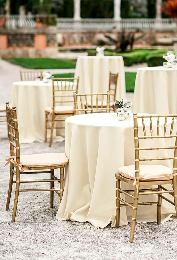 fani 8 Packs Beige Round Tablecloth - 108 Inch, Polyester | Table Cloth for Round Tables, Washable Fabric, TableCovers for Wedding, Party, Banquet, Dining Tables, Camping - Image 8