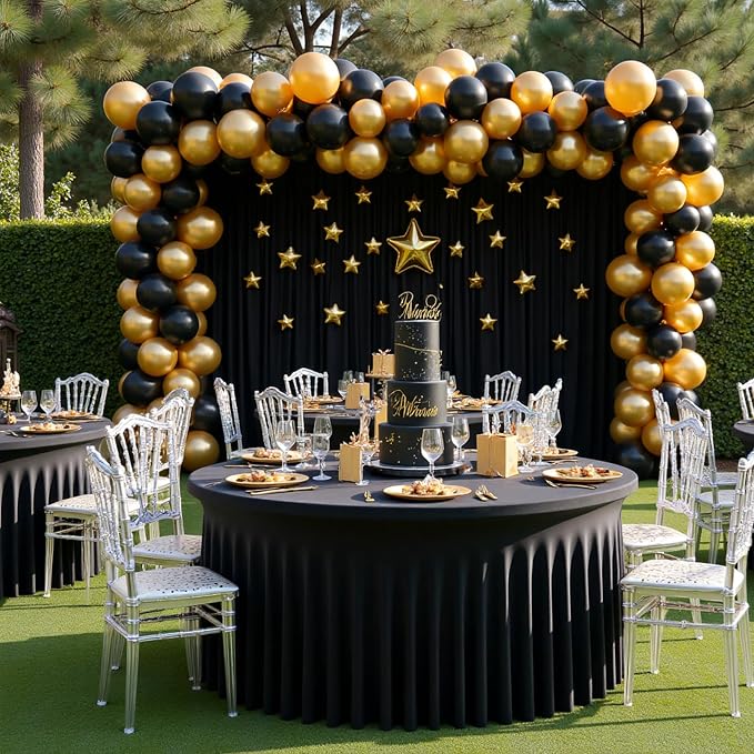 6 Pack Black Round Spandex Tablecloth for 60 inch Table, Wrinkle Free Stretchy 120inch Fitted 5FT Round Table Cloths Cover with Skirt for Wedding Birthday Party Dining Banquet Events - Image 7