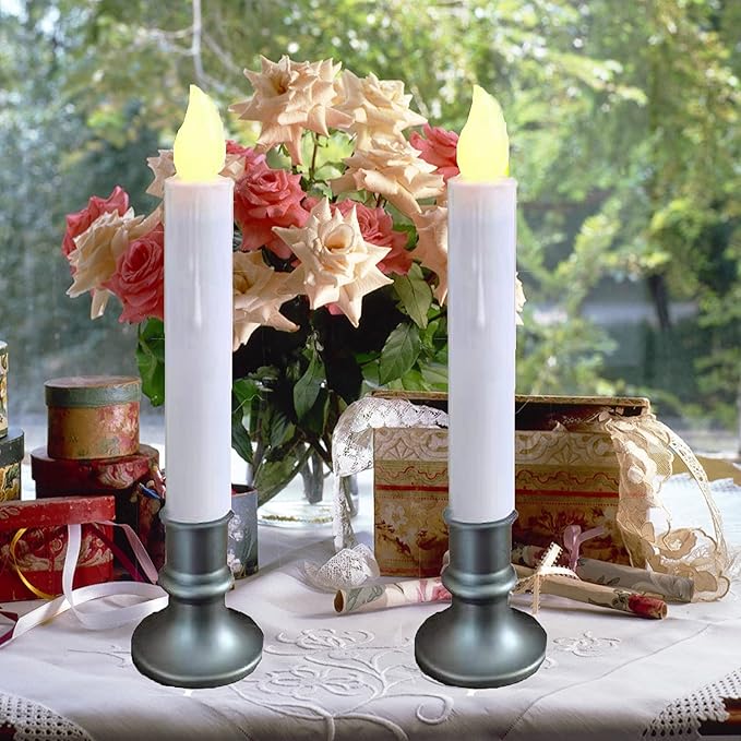 LINCOUNTRY. Battery Operated Window Candles Dusk to Dawn, Christmas Window Battery Operated Taper Candles with Timer, LED Candlesticks with Holder for Halloween Home Décor