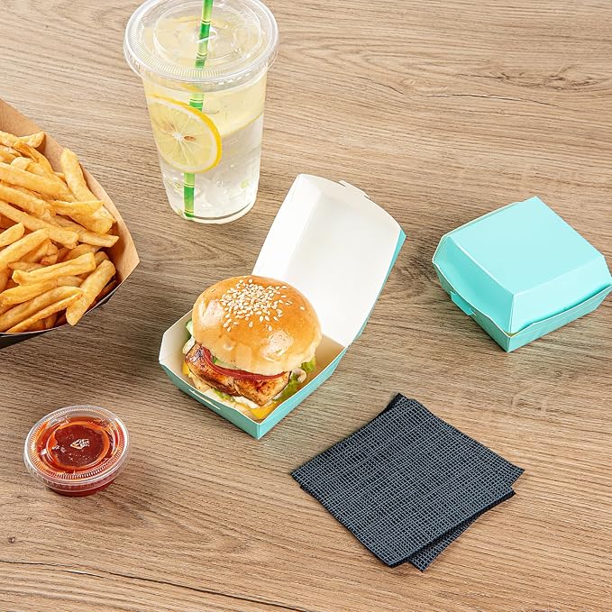 Restaurantware Turquoise Paper Mini Burger Box, 2.8 x 2 In, 100 Pack - Image 7