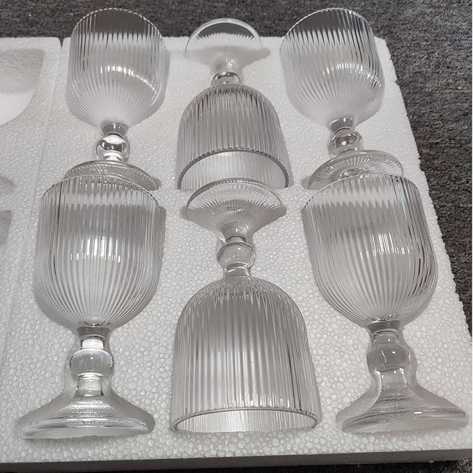 Vintage Glassware Water Goblets Drinking Clear Wine Glasses set of 6 Embossed Drinkware Stemware 13 oz for Wedding Party Bar Christmas
