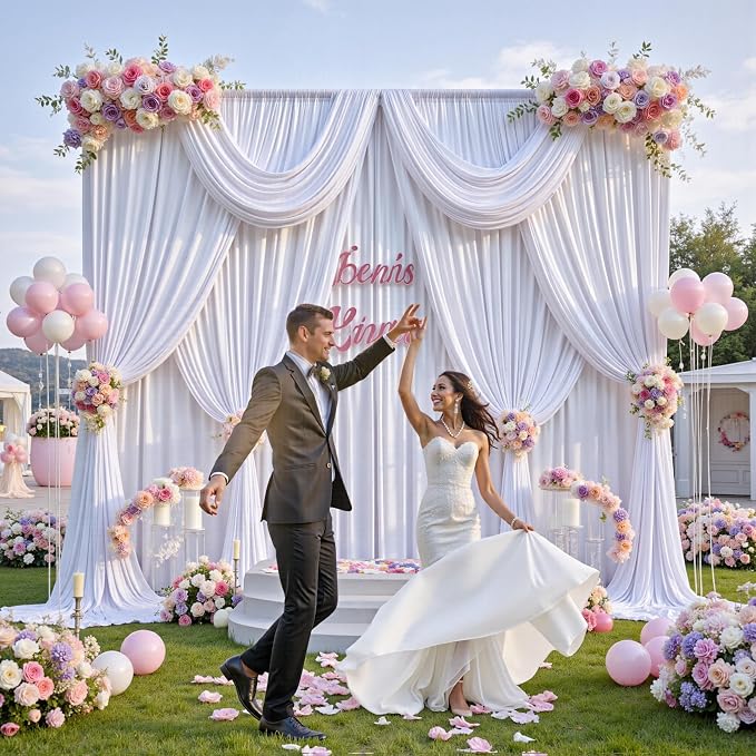 40 ft x 10 ft Wrinkle Free White Backdrop Curtain for Wedding Parties, Polyester Photo Backdrop Drapes for Baby Shower Birthday Party Backdrop Stand, Bulk Thick Background Curtains, 5x10FT 8 Panels - Image 6