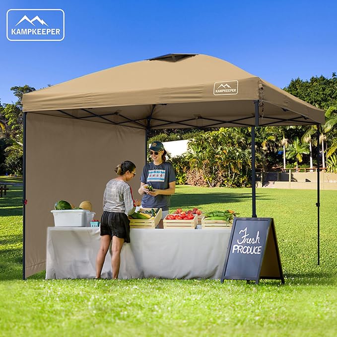 KAMPKEEPER 10x10 Pop-Up Canopy Tent, Waterproof, Portable Shade with Side Walls, Adjustable Instant Outdoor Shelter for Camping, Backyard, and Events, Khaki