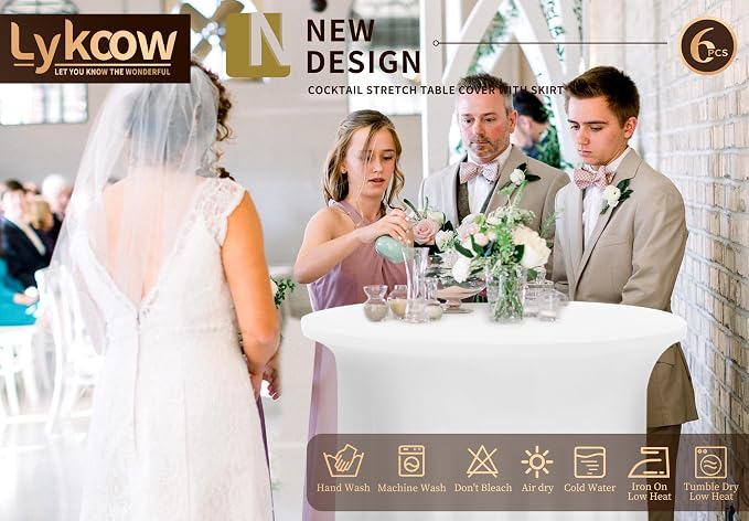6 Packs Cocktail Table Covers White Cocktail Table Cloth 32"x 43" Spandex Stretch Small Round Tablecloth for 32in Table with Wavy Drapes Fitted High Top Table Cloth for Party Wedding Banquet Bar Table - Image 6
