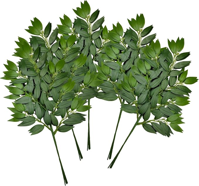 18Pcs Italian Ruscus Greenery Stems Artificial Silk Greenery Leaves Garland Vines Hanging Spray for DIY Wedding Arch Bouquet Filler Table Centerpieces Home Indoor Decor by FUNORNAM