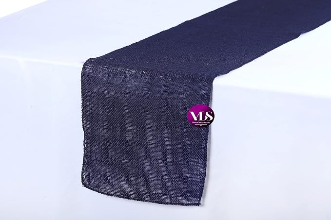 VDS Pack of 15, Burlap Table Runner 100% Natural Jute Rustic Hessian Table Cloth Centrepiece for Wedding Bridal Shower Birthday Event Party Banquet Table Decoration (Size 12X108 Inch)(Navy Blue) - Image 2