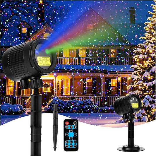 Laser Christmas Projector Lights Outdoor, Red Green Blue 3 Color Firefly Lights Show Laser Projection with Remote, Waterproof Holiday Decor for House Party Xmas Halloween Landscape Garden