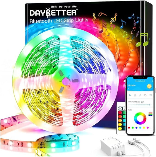 DAYBETTER Smart Led Lights 32.8 ft, 2835 RGB Led Strip Lights Kits with 24 Keys Remote, App Control Timer Schedule Led Music Strip Lights