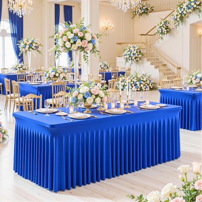gogoparti 2 Pack Spandex Royal Blue Fitted Table Cloth for 6ft Rectangle Tables Blue Tablecloth Stretch Table Covers Skirt Wrinkle Free Banquet Tablecloths for Parties Wedding - Image 9