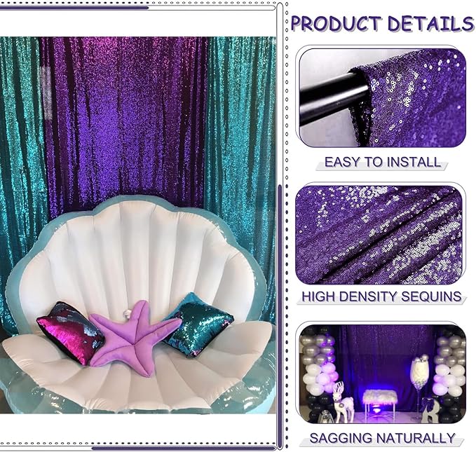 Purple Sequin Backdrop Curtains 2FTx8FT 4 Panels - Image 4